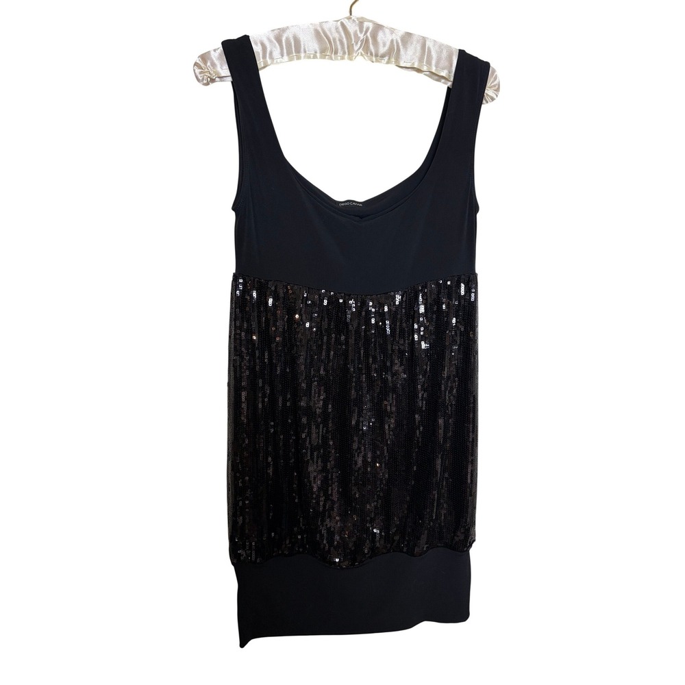 Diego Caviari Womens Black Sequin Sleeveless Knit Mini Cocktail Dress Size M‎